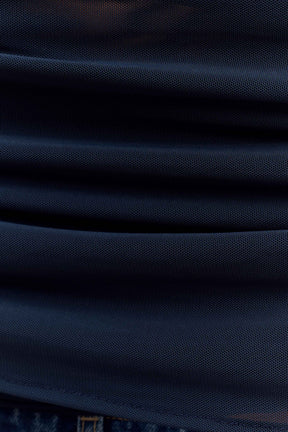 Arna Off Shoulder Mesh Crop Top - Midnight Blue