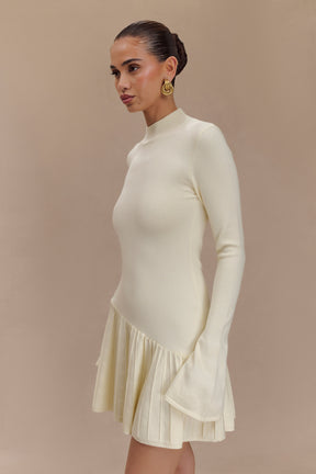 Blair Knit Mini Dress With Pleats - Ivory