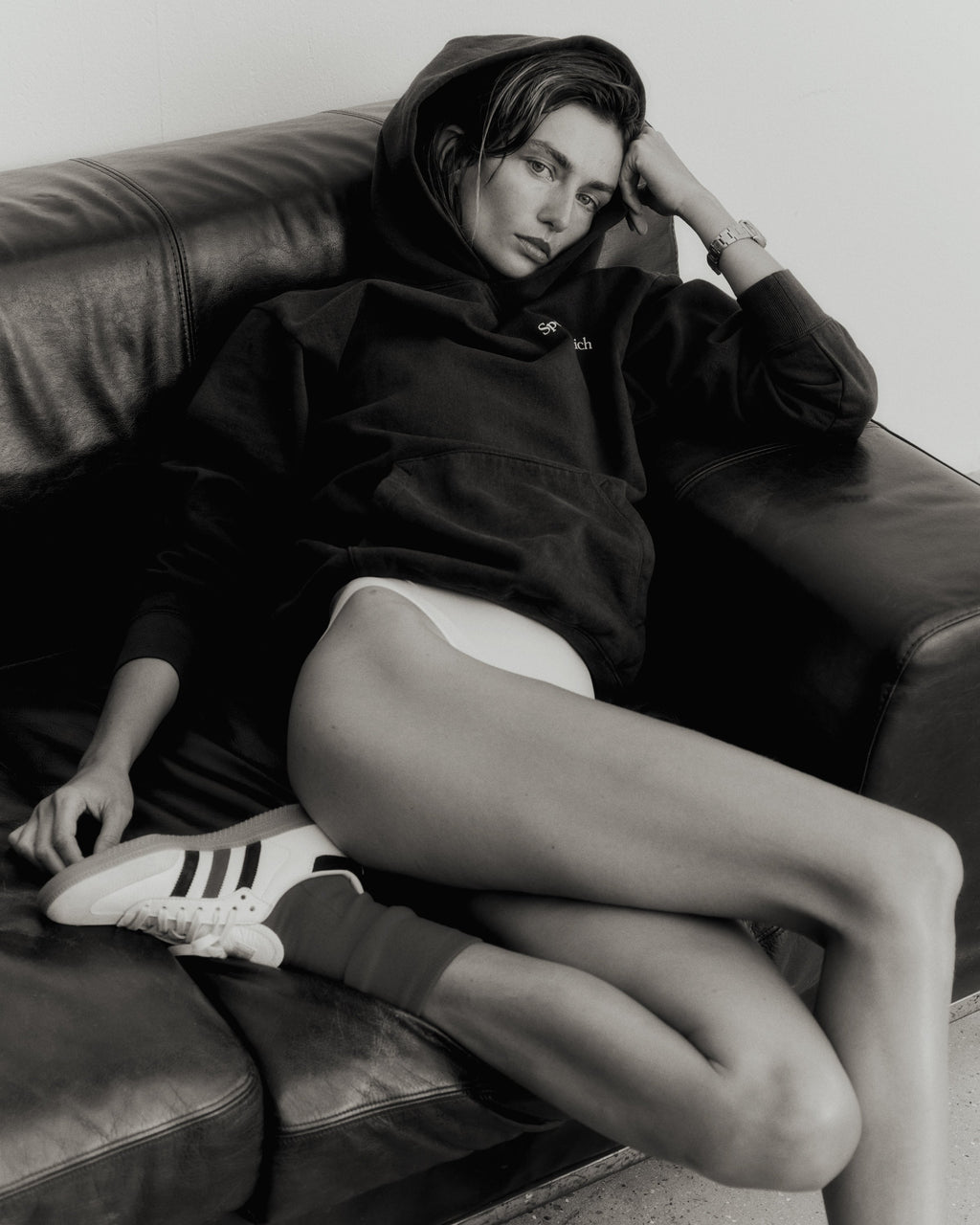 Serif Logo Hoodie - Faded Black/White