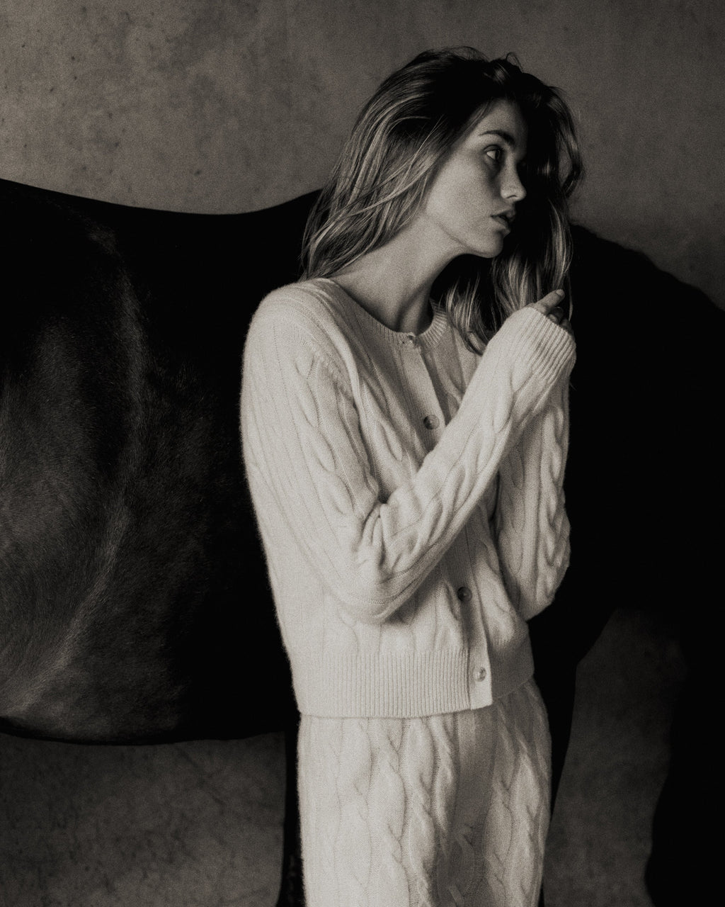 SRC Cableknit Cashmere Trousers - Cream/Navy