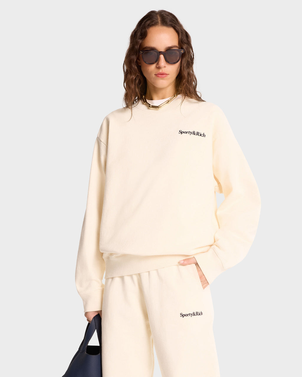 Serif Logo Crewneck - Cream/Navy