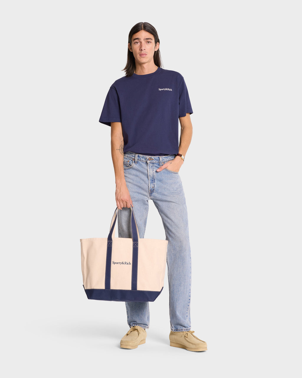 Serif Logo Tote Bag - Natural/Navy