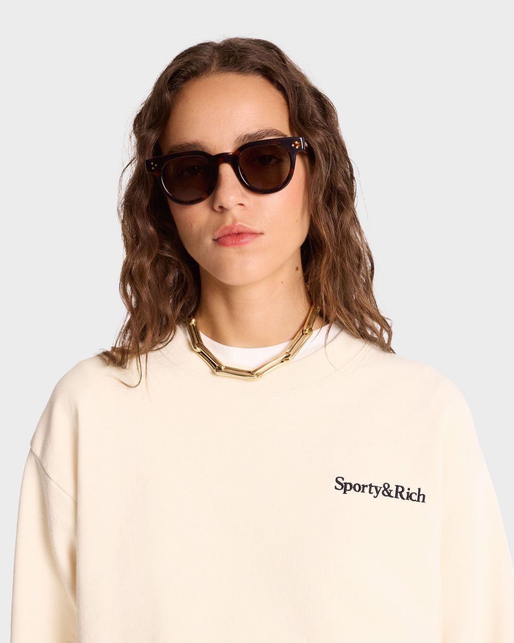 Serif Logo Crewneck - Cream/Navy