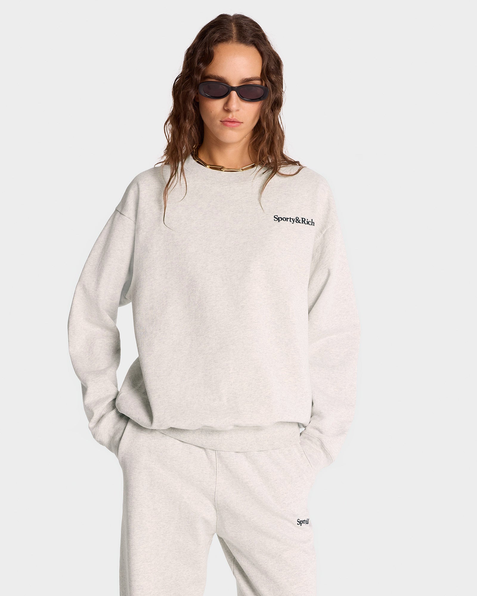 Serif Logo Crewneck - Heather Gray/Navy