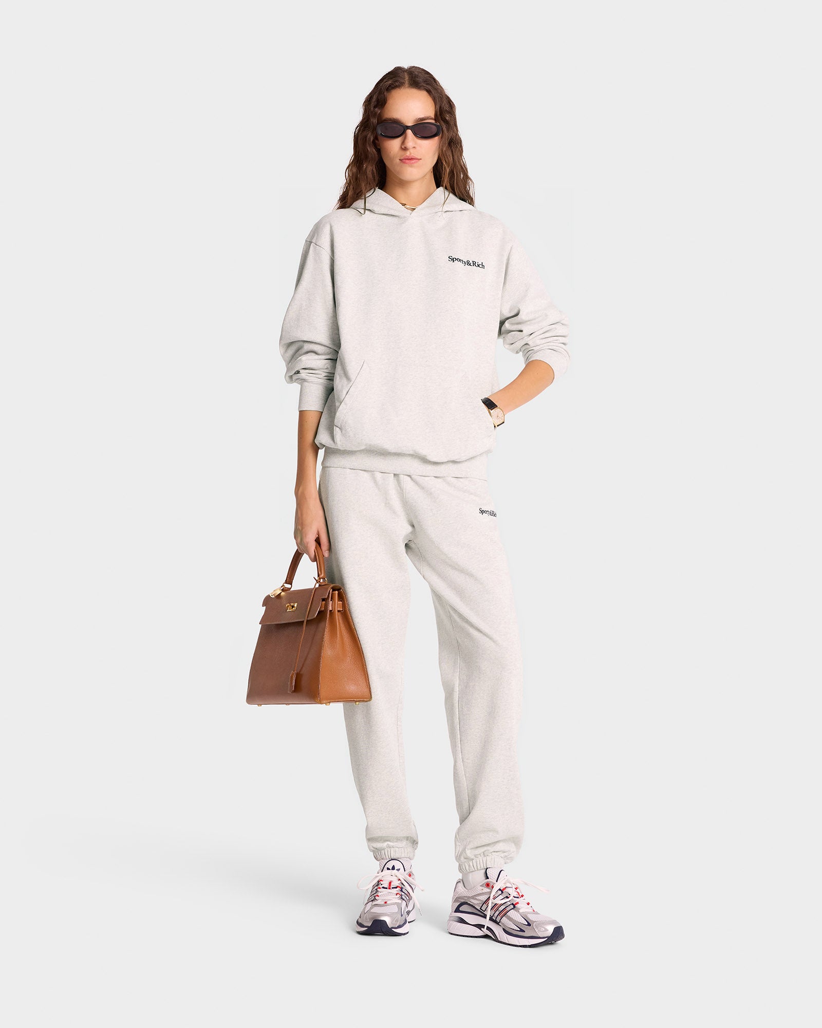 Serif Logo Hoodie - Heather Gray/Navy