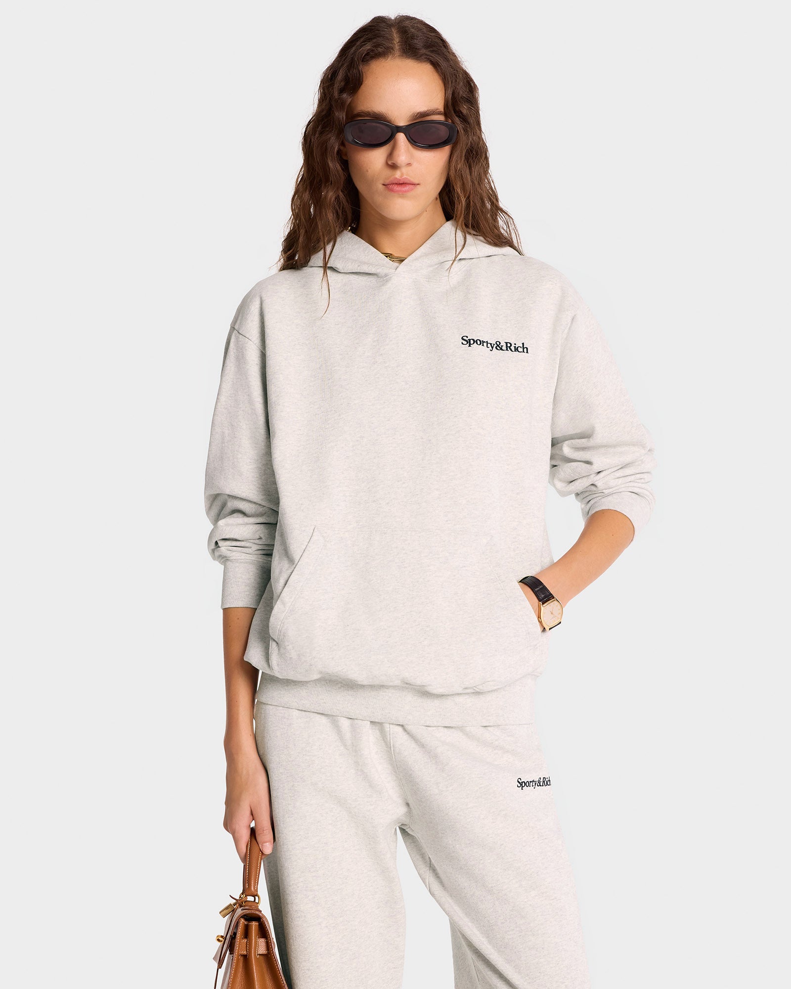 Serif Logo Hoodie - Heather Gray/Navy