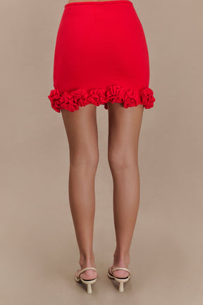 Gianna Knit Mini Skirt With Flowers - Red