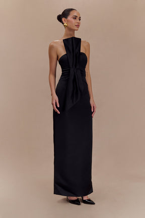Cyrill Strapless Satin Structured Maxi Dress - Black