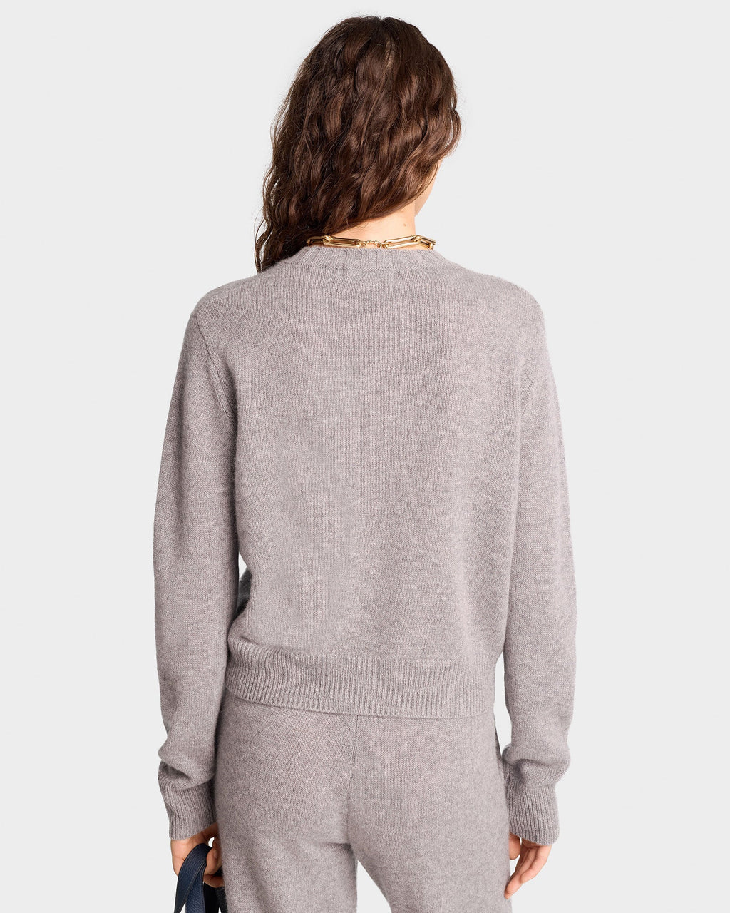 The Carlyle Crest Cashmere Crewneck - Heather Gray/Forest