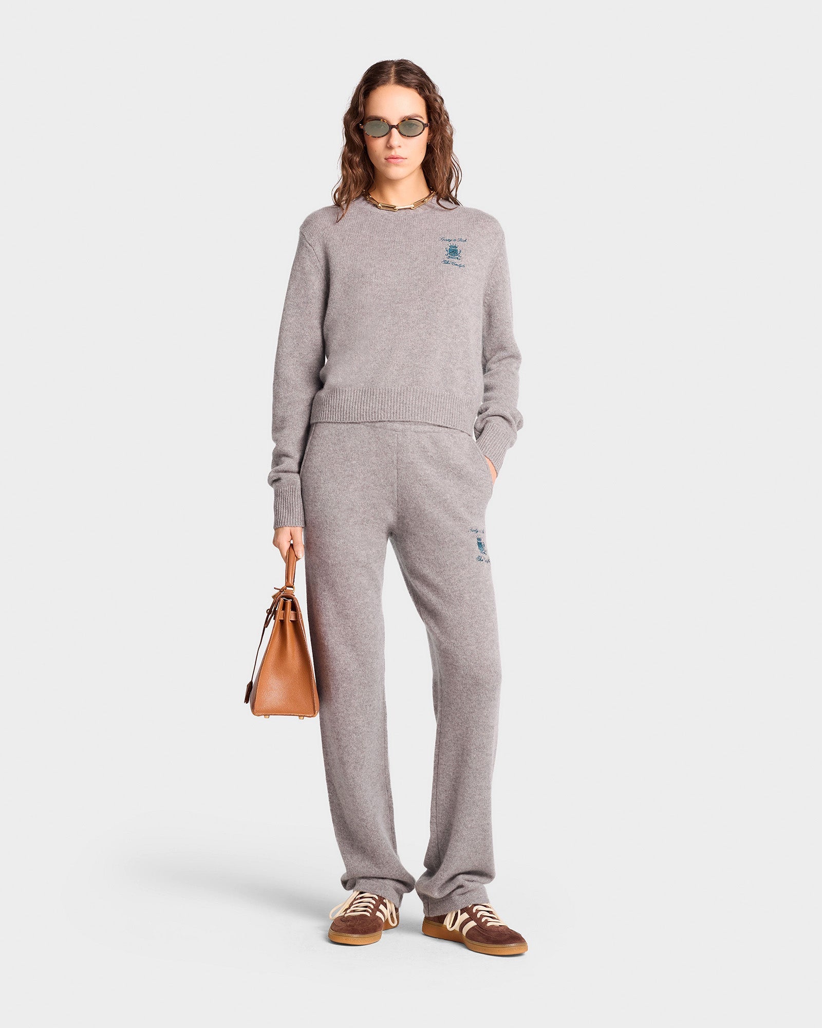 The Carlyle Crest Cashmere Trousers - Heather Gray/Forest