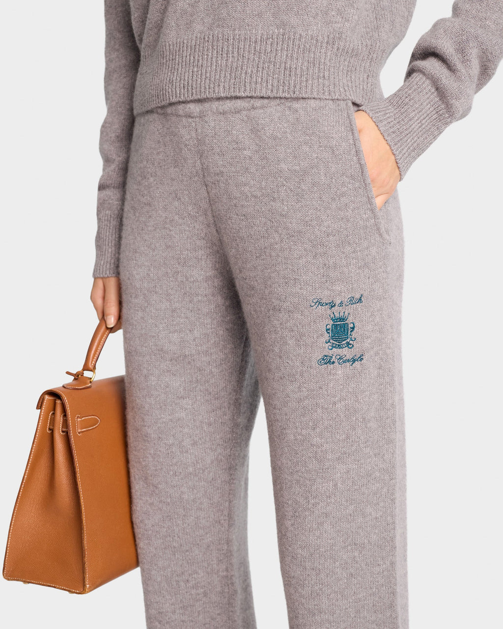 The Carlyle Crest Cashmere Trousers - Heather Gray/Forest
