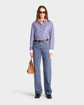 The Carlyle Script Oversized Shirt - Navy Striped