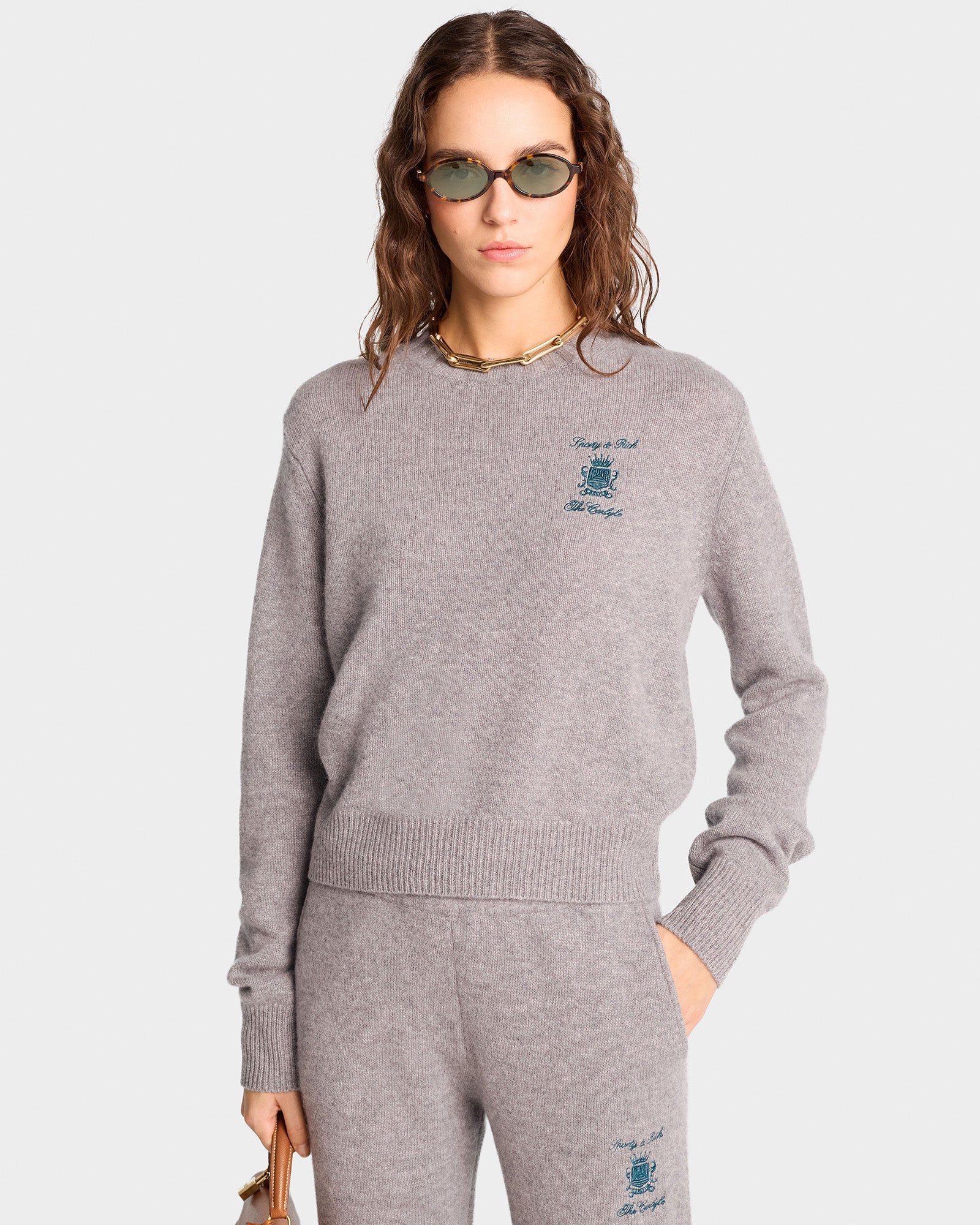 The Carlyle Crest Cashmere Trousers - Heather Gray/Forest