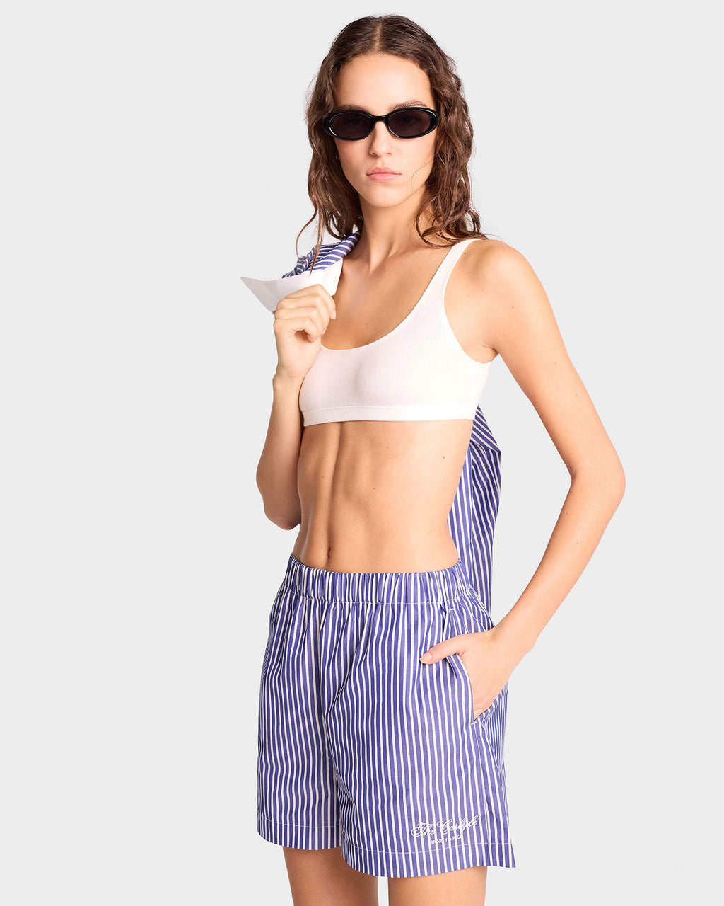 The Carlyle Script Poplin Short - Navy Striped