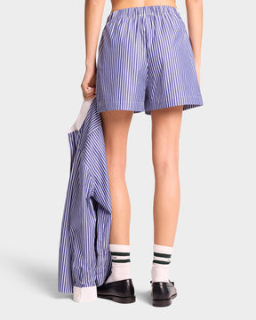 The Carlyle Script Poplin Short - Navy Striped