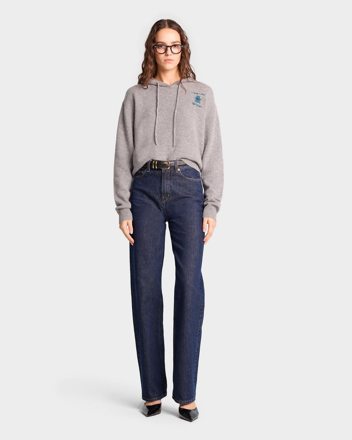 The Carlyle Crest Cashmere Hoodie - Heather Gray/Forest