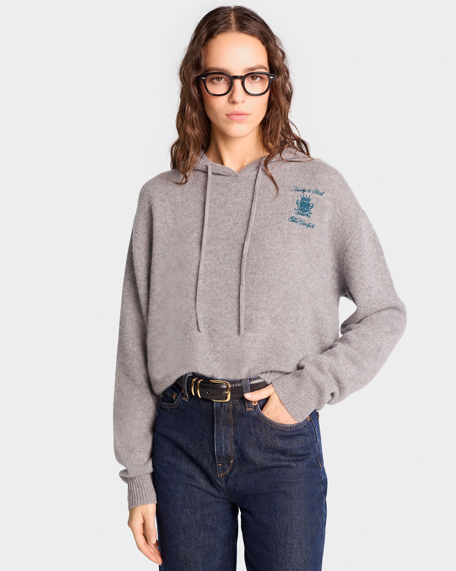 The Carlyle Crest Cashmere Hoodie - Heather Gray/Forest