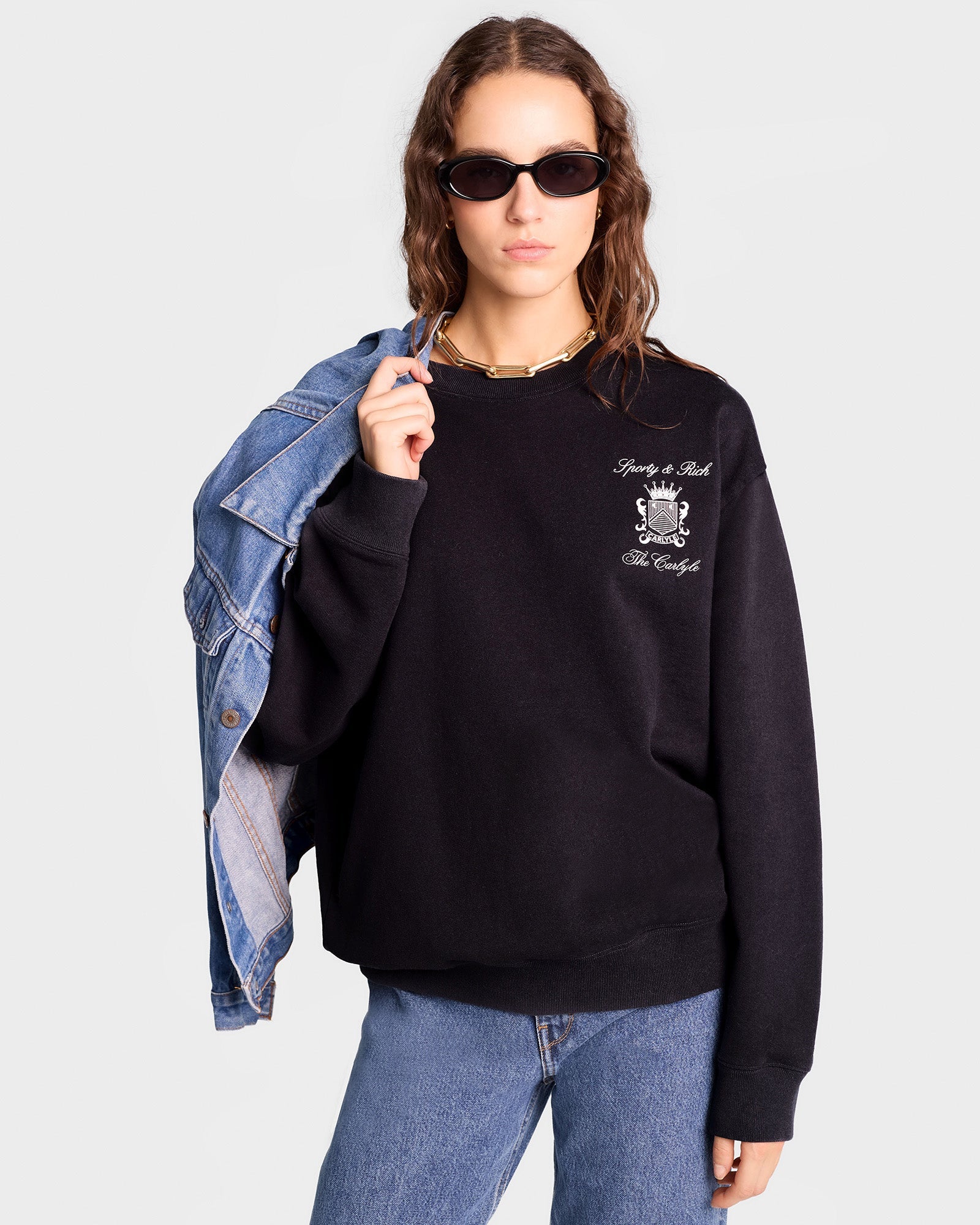 The Carlyle Crest Crewneck - Black/White