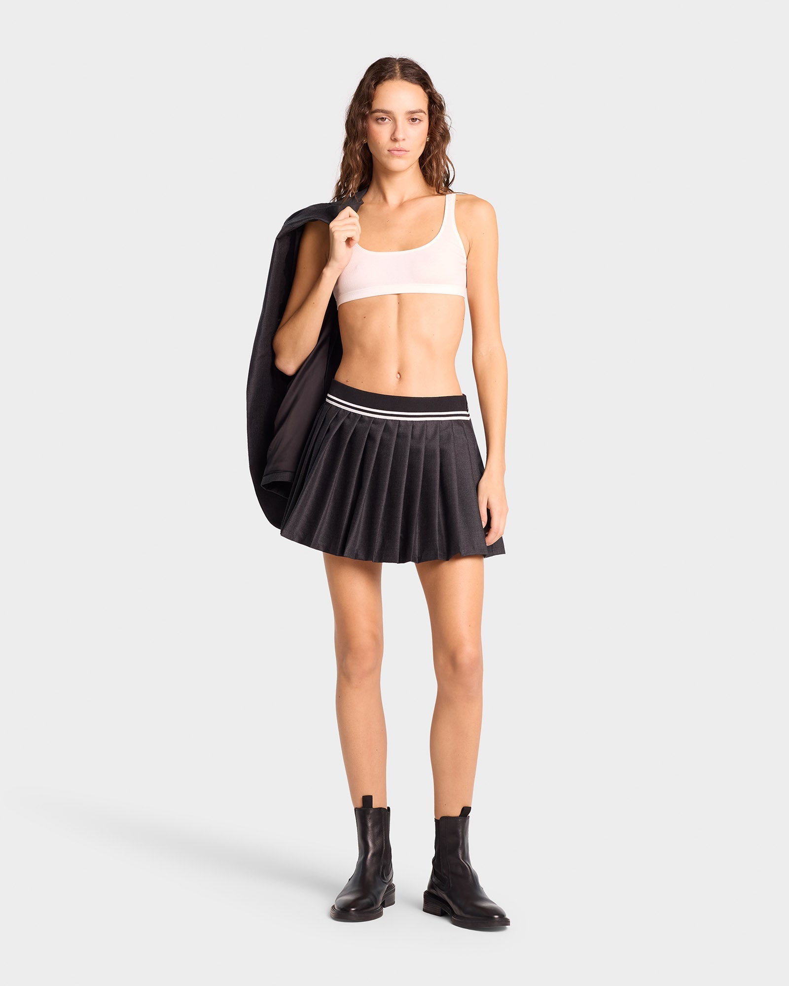 Abigail Wool Pleated Skirt - Grey Check/Off White