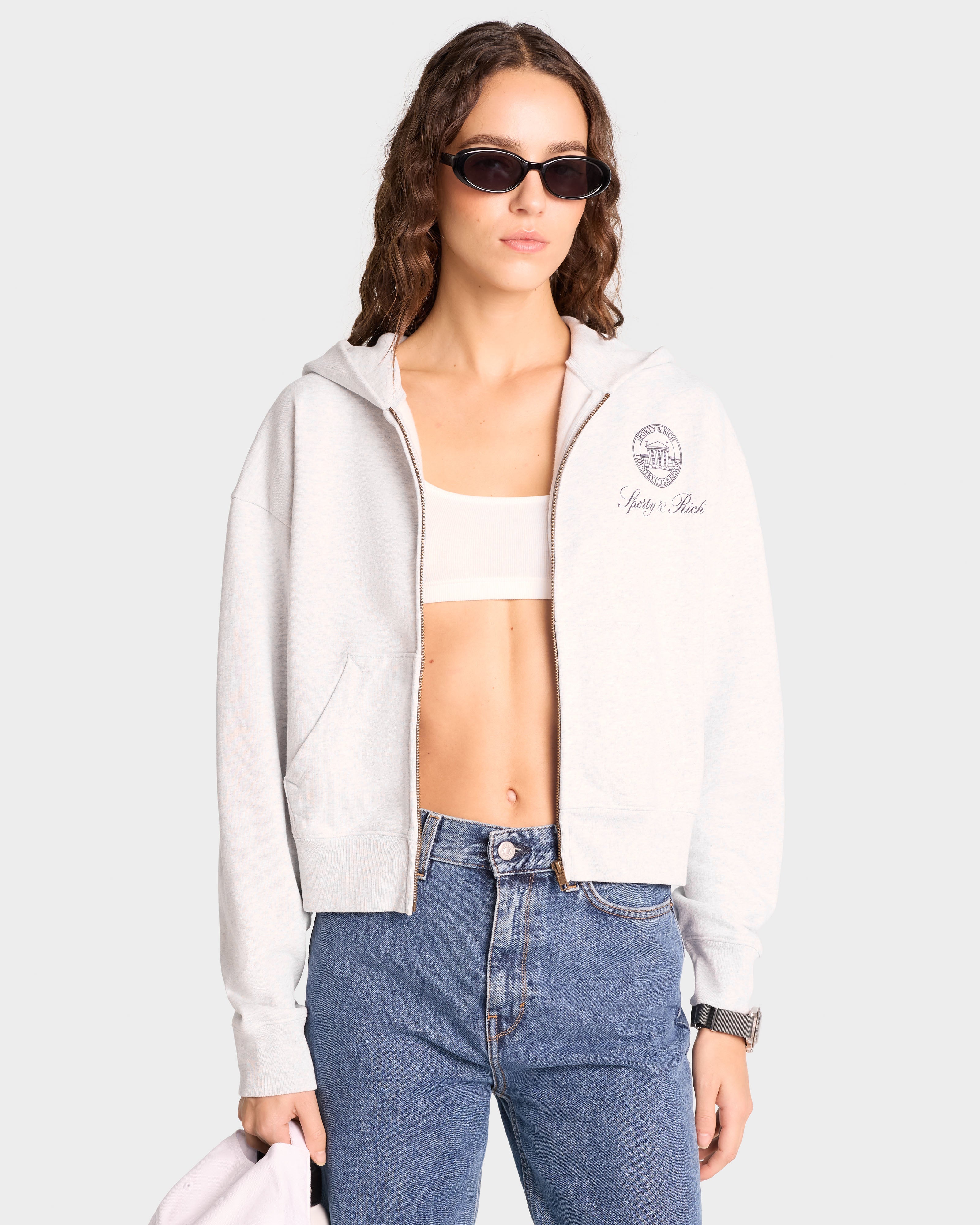 Vendome Resort Cropped Zip Hoodie - Heather Gray/Navy