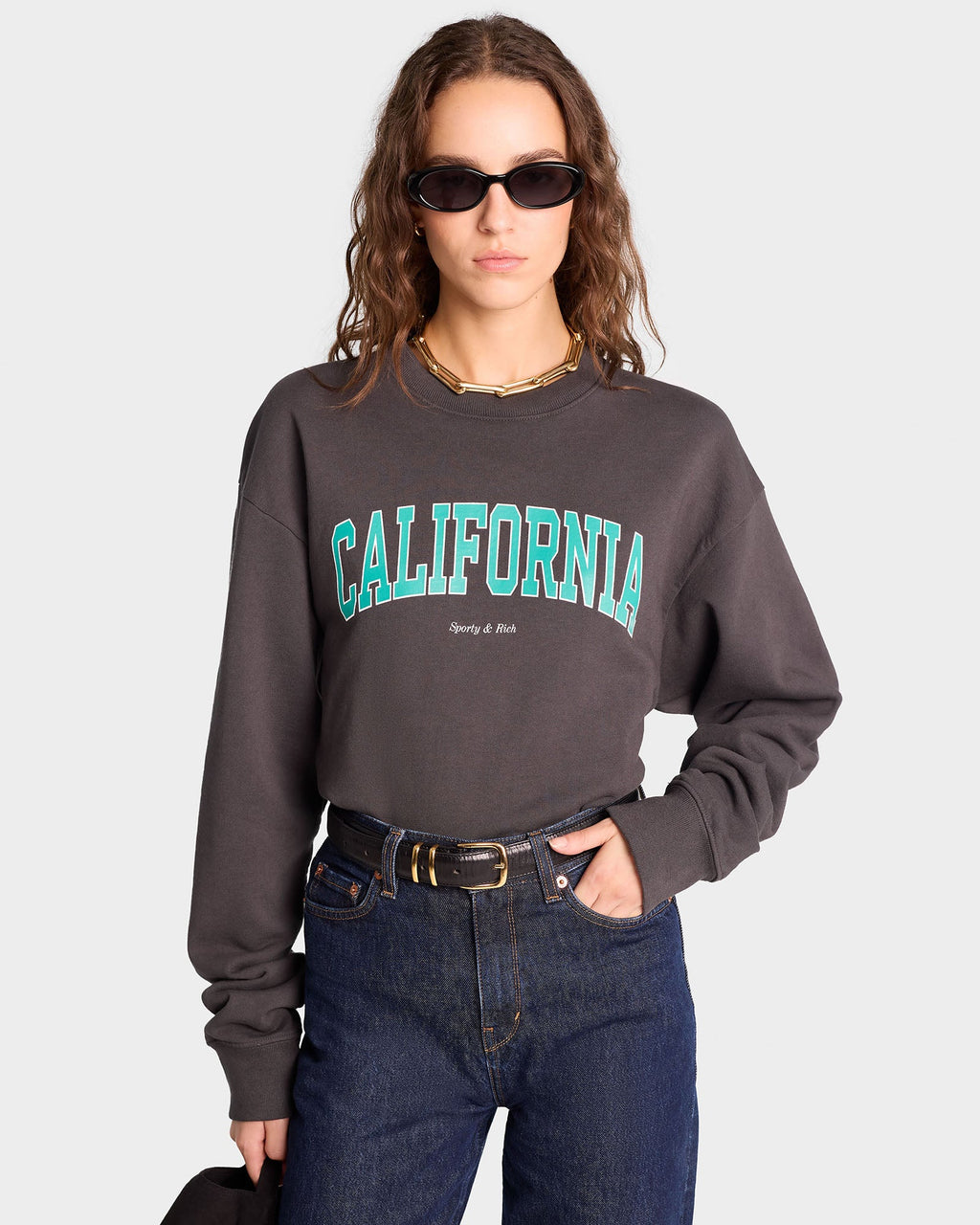 California Crewneck - Faded Black/Spring Green