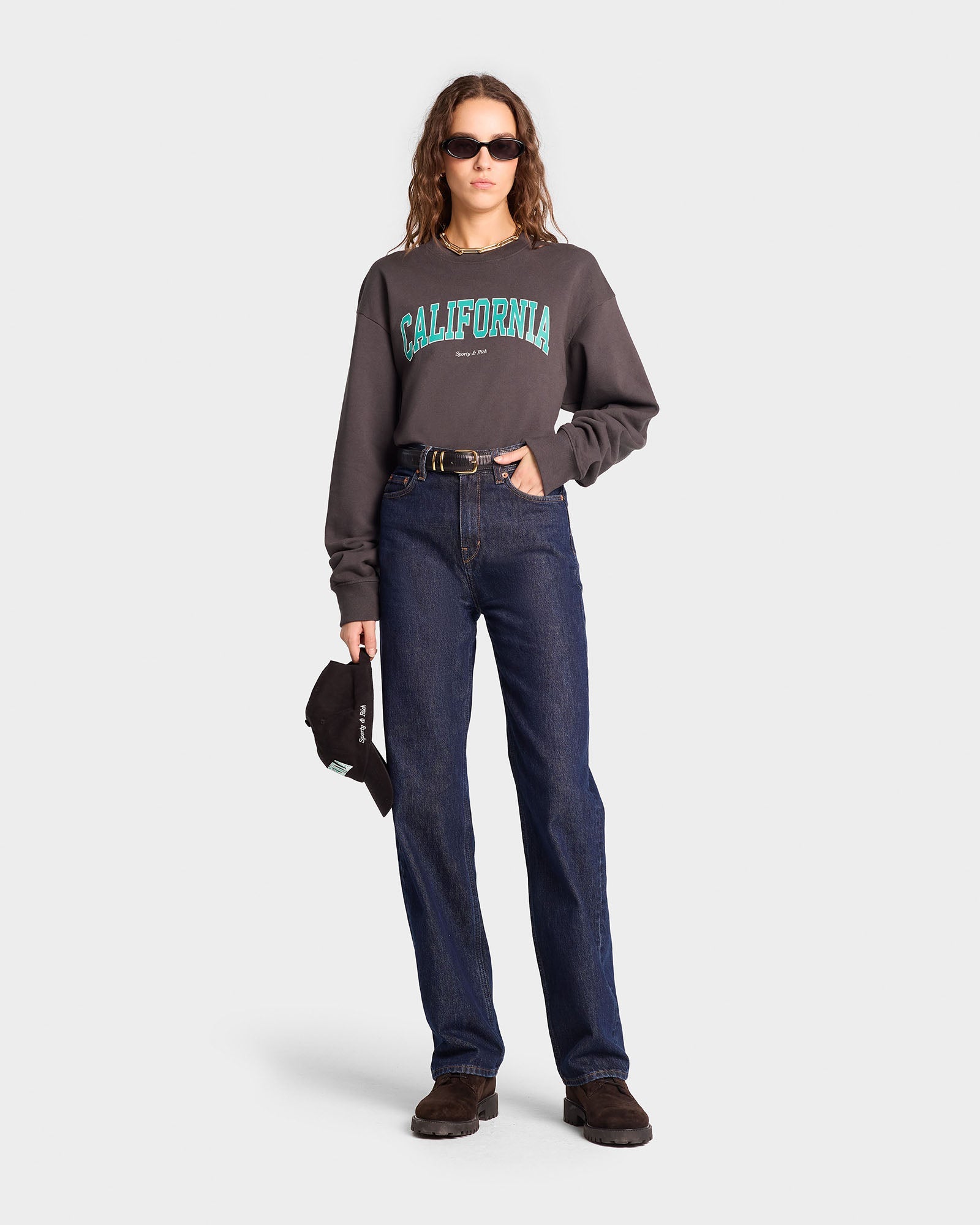 California Crewneck - Faded Black/Spring Green