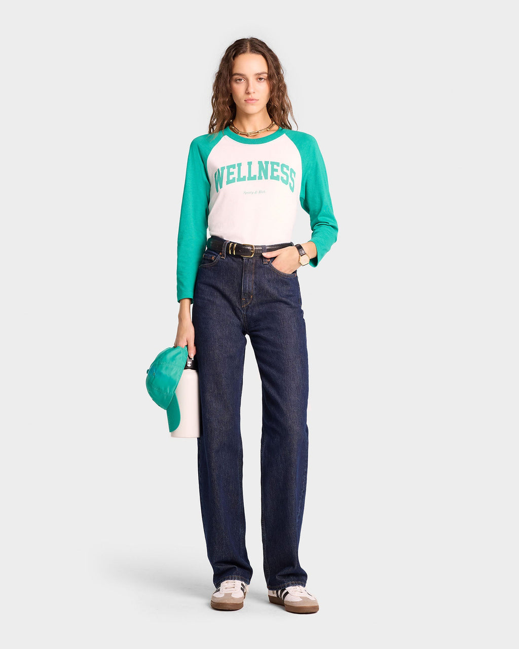 Wellness Ivy Baseball Tee - White/Spring Green