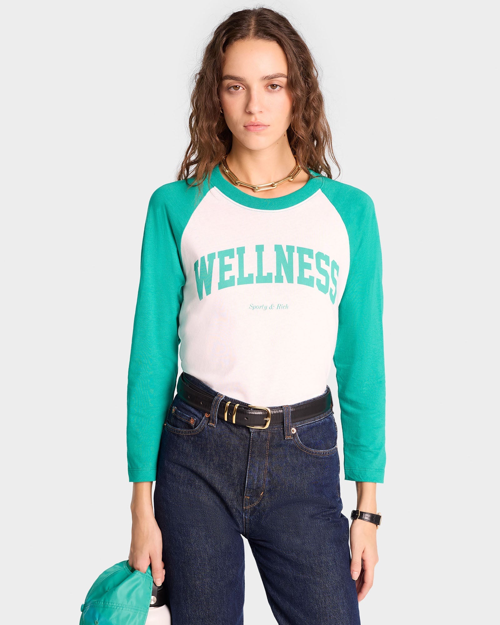 Wellness Ivy Baseball Tee - White/Spring Green