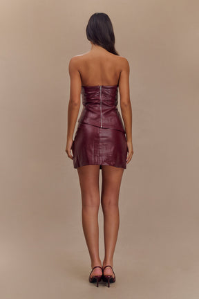 Coralia Faux Leather Bubble Mini Skirt - Cherry Red
