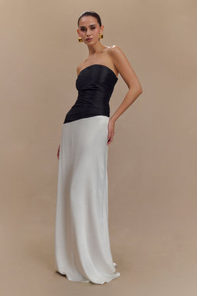 Serena Strapless Taffeta Maxi Dress - White/Black