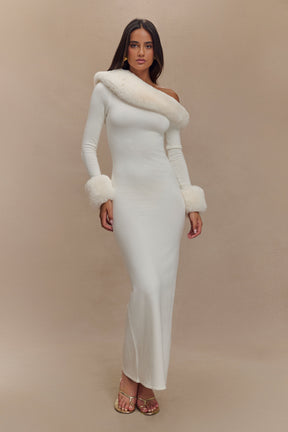 Karleigh Faux Fur Knit Maxi Dress - Ivory