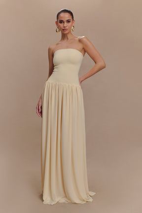 Lyanna Knit And Chiffon Strapless Maxi Dress - Cream