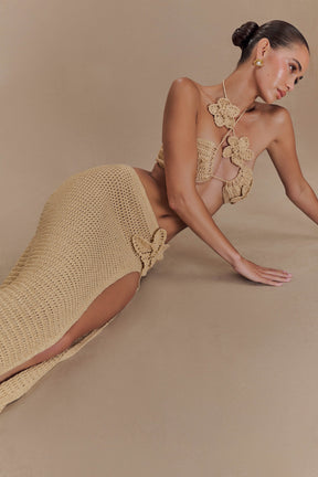 Abigail Floral Crochet Maxi Skirt - Gold