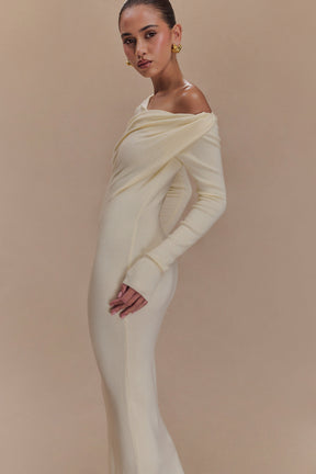 Culver Draped Twist Knit Midi Dress - Cream