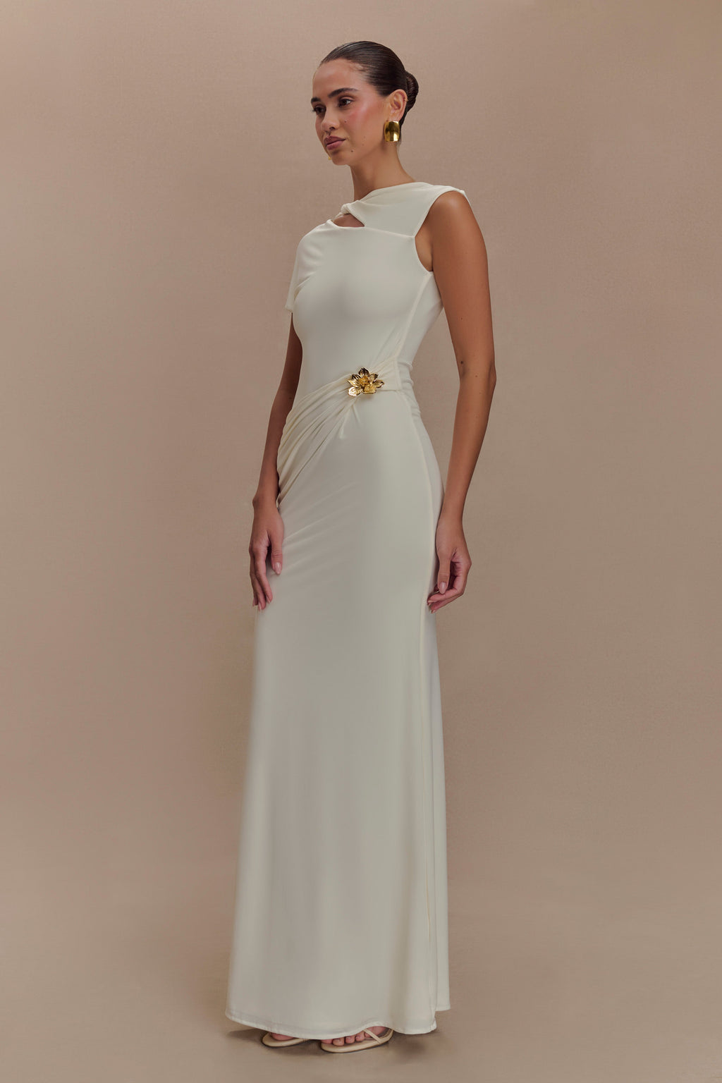Kaida Slinky Maxi Dress With Hardware - Ivory