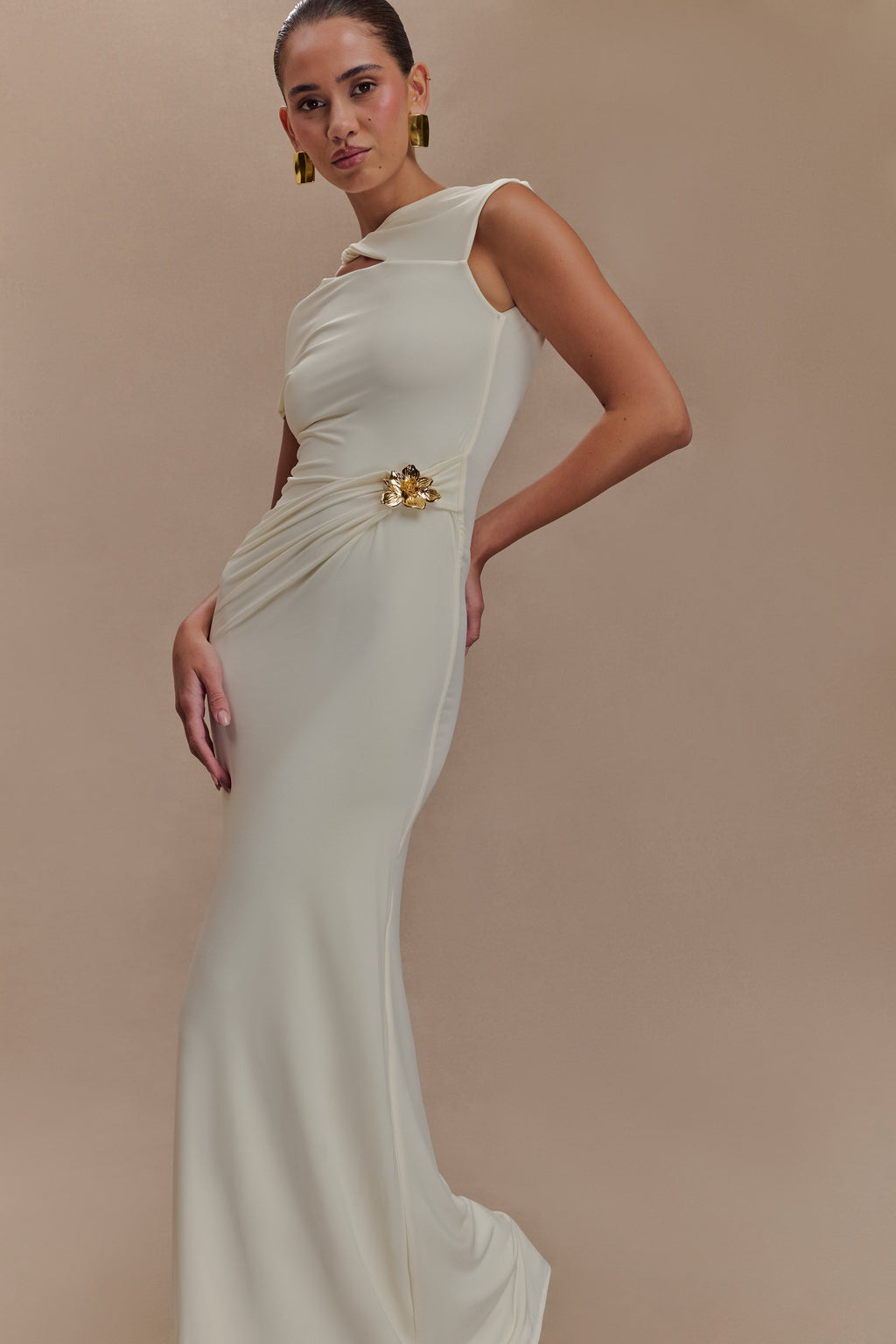 Kaida Slinky Maxi Dress With Hardware - Ivory