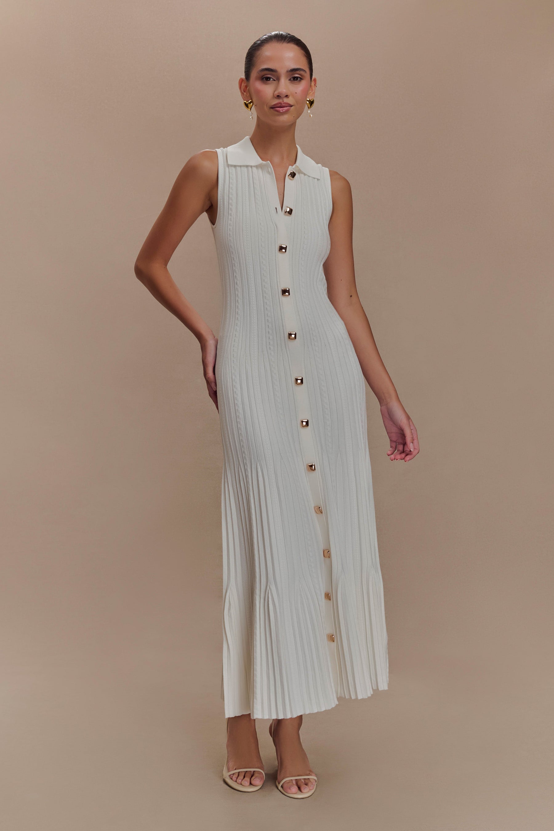 Margie Sleeveless Knit Midi Dress - White