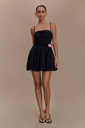 Mischa Mesh Mini Dress With Flower - Black