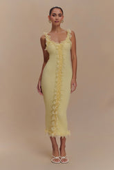 Shay Lace Ruffle Knit Midi Dress - Lemon