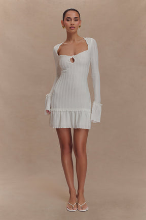 Daphne Pointelle Long Sleeve Mini Dress - Ivory