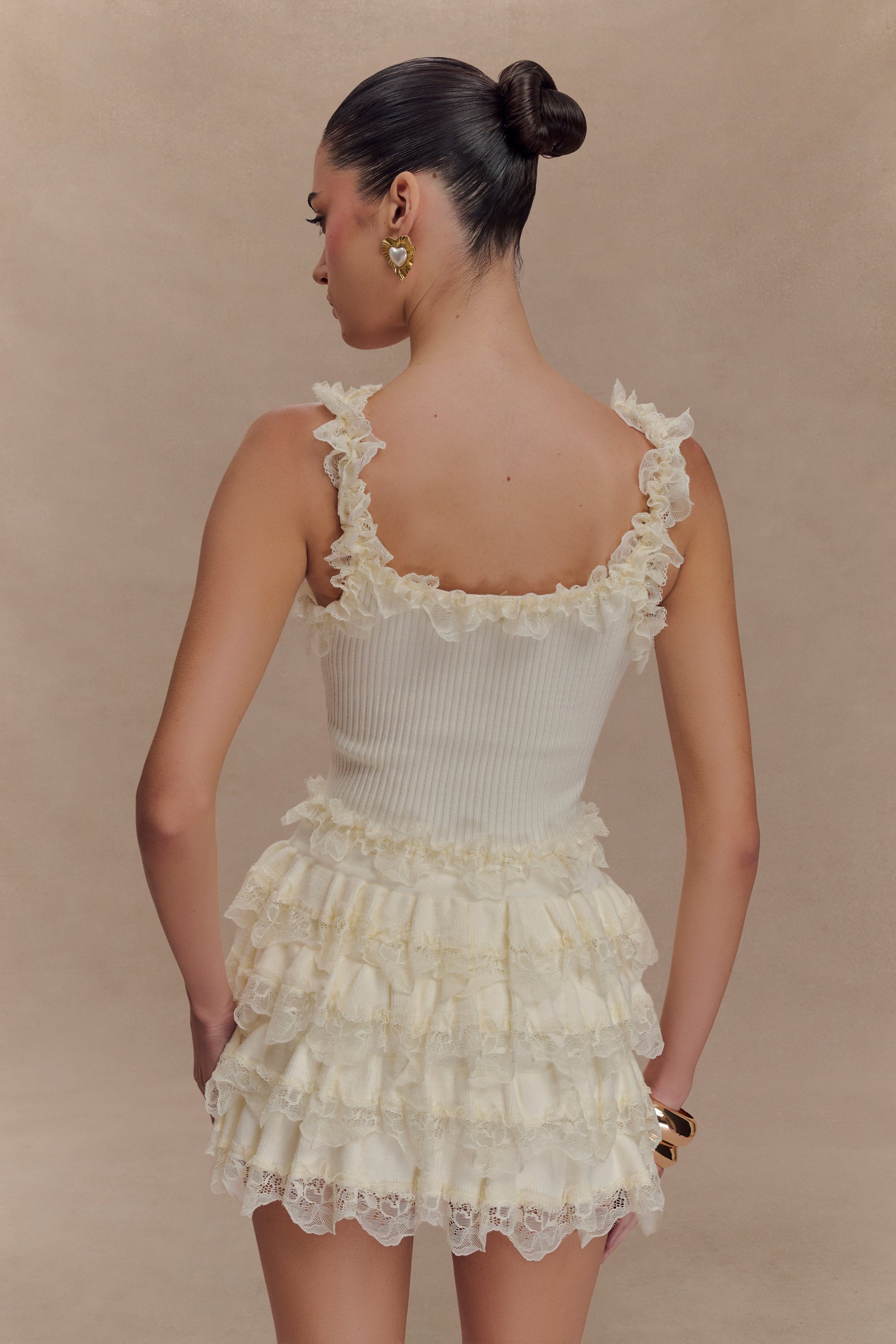 Shay Lace Ruffle Knit Top - Cream