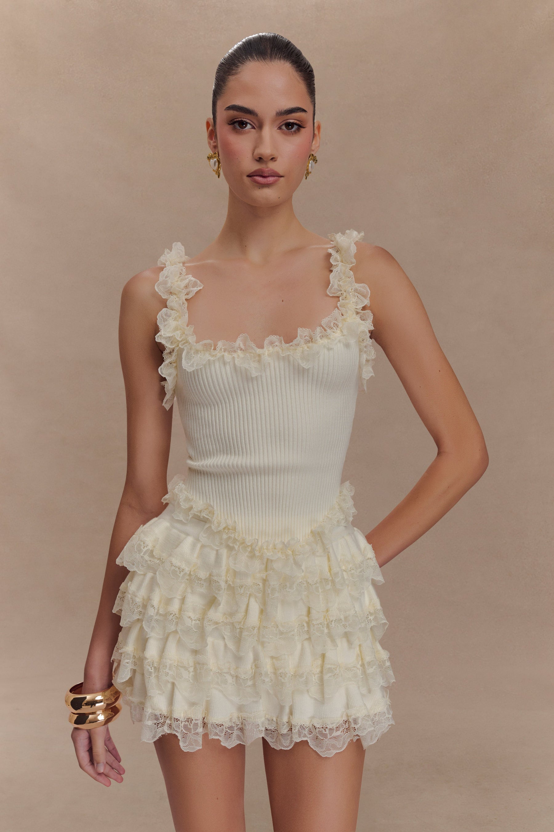 Margaret Lace Ruffle Mini Skort - Cream