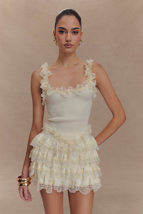 Margaret Lace Ruffle Mini Skort - Cream