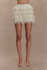 Margaret Lace Ruffle Mini Skort - Cream