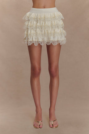 Margaret Lace Ruffle Mini Skort - Cream