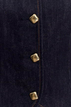 Bethany Short Sleeve Buttoned Denim Top - Washed Indigo Blue
