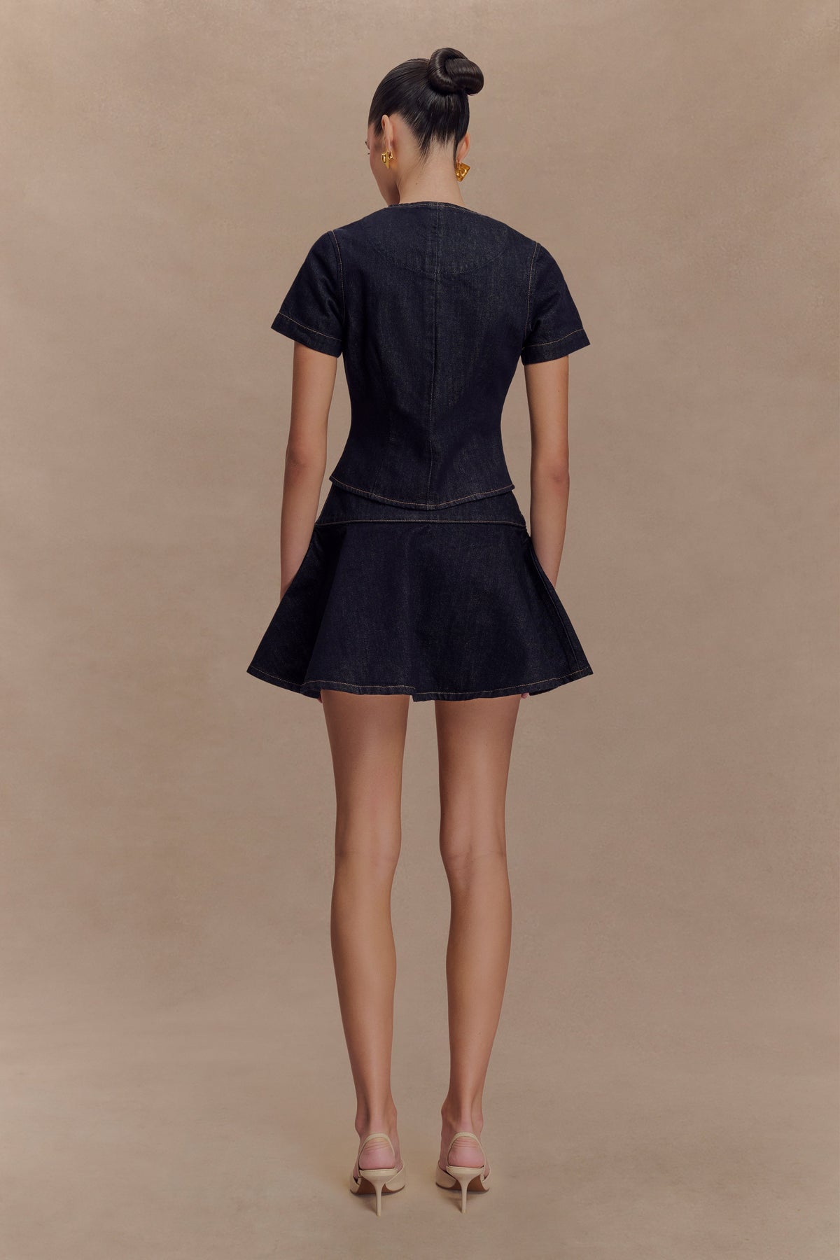 Bethany Short Sleeve Buttoned Denim Top - Washed Indigo Blue