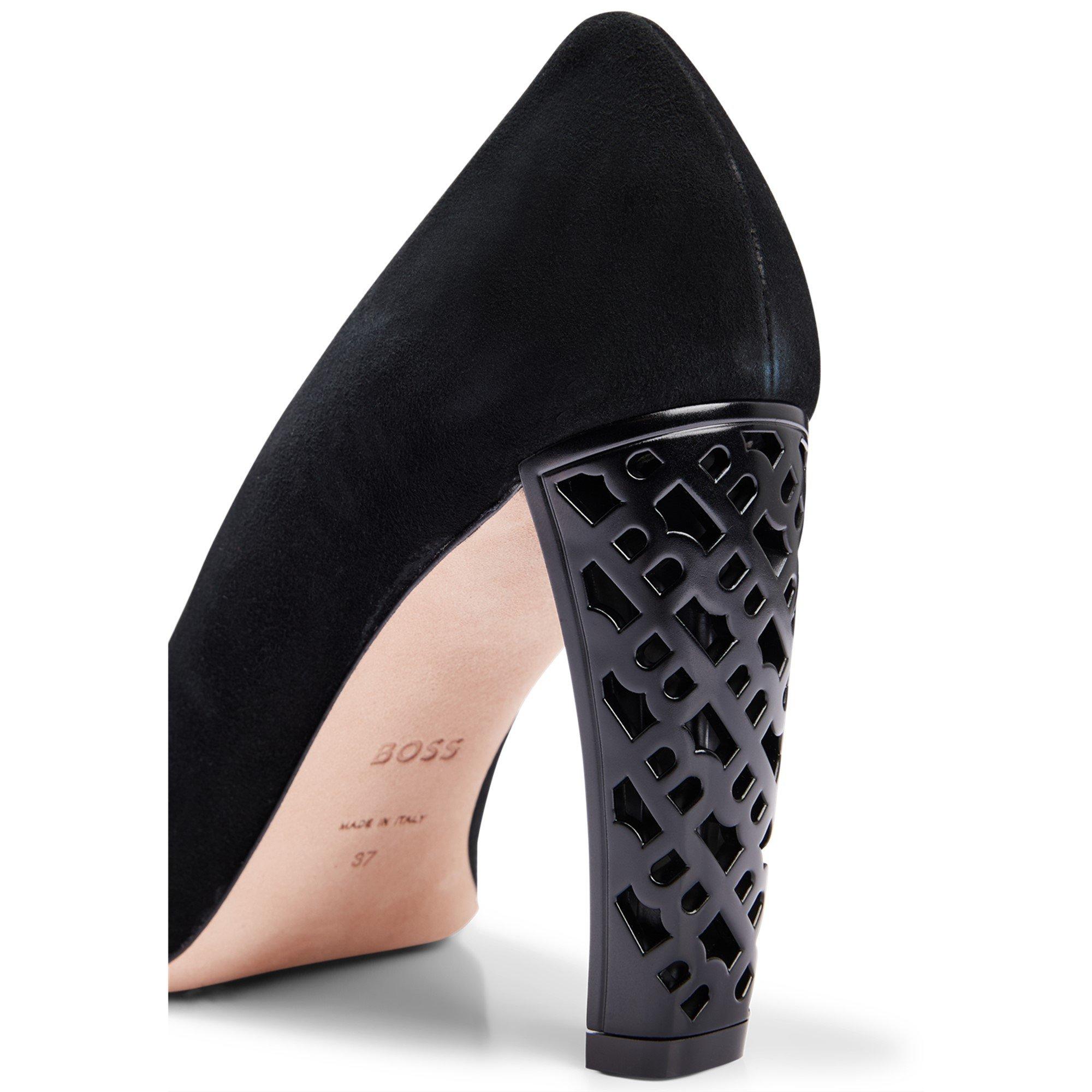 Boss Suede Monogram Heels Womens