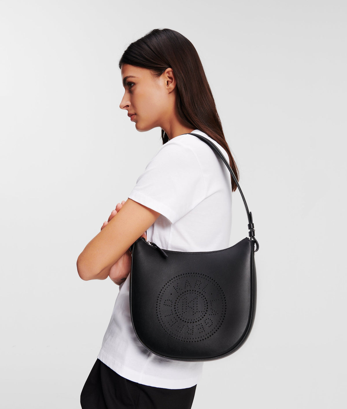 K/Circle Perforated Moon Shoulder Bag