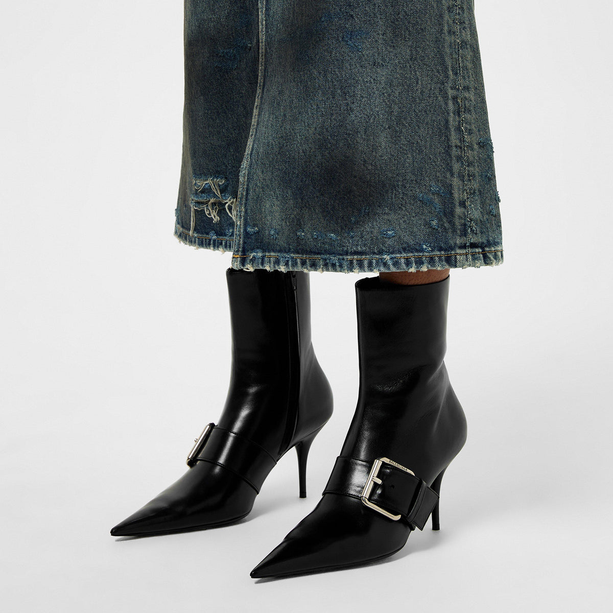 Knife Buckled Leather Ankle Boots